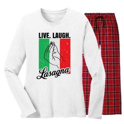 Live Laugh Lasagna Funny Italian Lasagna Lover Women's Long Sleeve Flannel Pajama Set 