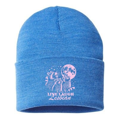 Live Laugh Lesbian Raccoon Lesbian Lgbtq Pride Month Sustainable Knit Beanie