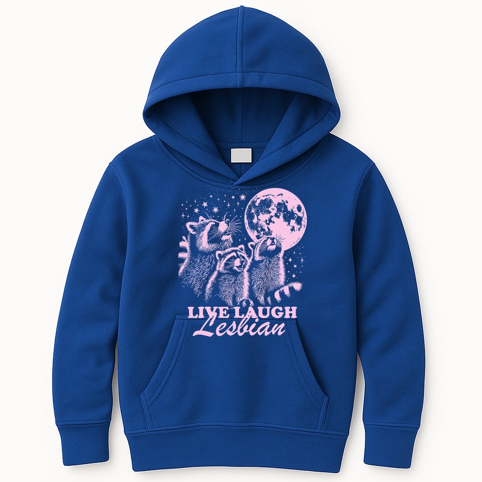 Live Laugh Lesbian Raccoon Lesbian Lgbtq Pride Month Kids Hoodie