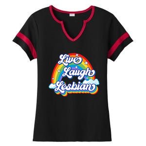 Live Laugh Lesbian Rainbow Flag LGBT Best Gifts Ladies Halftime Notch Neck Tee