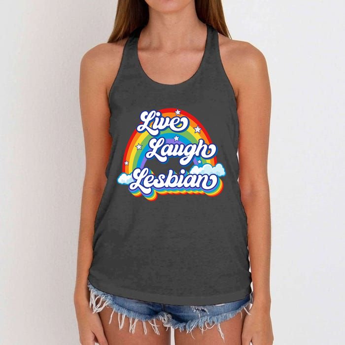 Live Laugh Lesbian Rainbow Flag LGBT Best Gifts Women's Knotted Racerback Tank