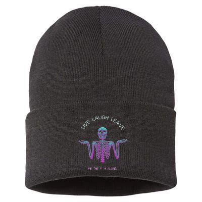 Live Laugh Leave Me The Fk Alone Funny Skeleton Retro Sustainable Knit Beanie