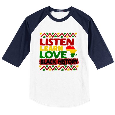 Listen Learn Love African American Teach Black History Month Baseball Sleeve Shirt