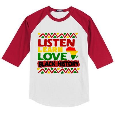 Listen Learn Love African American Teach Black History Month Kids Colorblock Raglan Jersey