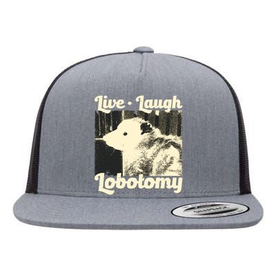 Live Laugh Lobotomy Funny Opossum Flat Bill Trucker Hat