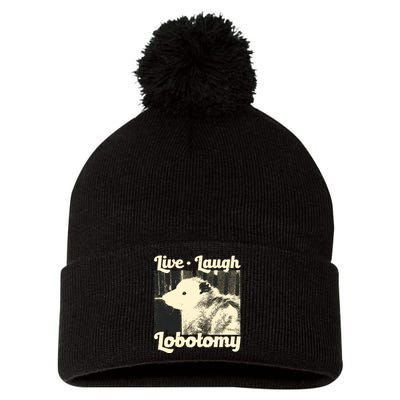 Live Laugh Lobotomy Funny Opossum Pom Pom 12in Knit Beanie