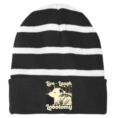 Live Laugh Lobotomy Funny Opossum Striped Beanie with Solid Band