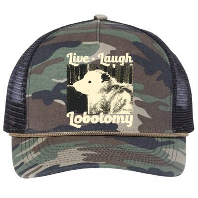 Live Laugh Lobotomy Funny Opossum Retro Rope Trucker Hat Cap