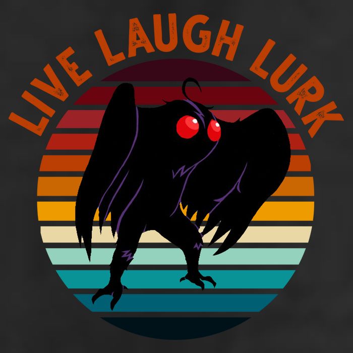 Live Laugh Lurk Mothman Retro Sunset 7 Panel Mesh Trucker Snapback Hat