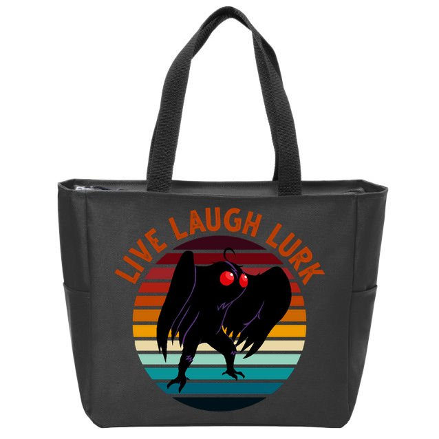 Live Laugh Lurk Mothman Retro Sunset Zip Tote Bag