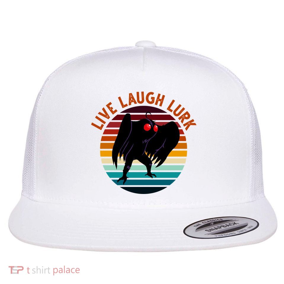 Live Laugh Lurk Mothman Retro Sunset Flat Bill Trucker Hat