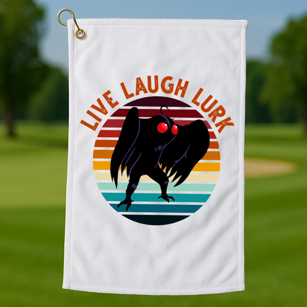 Live Laugh Lurk Mothman Retro Sunset Golf Towel