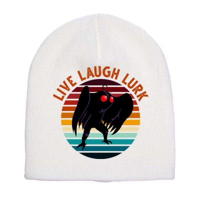 Live Laugh Lurk Mothman Retro Sunset Short Acrylic Beanie