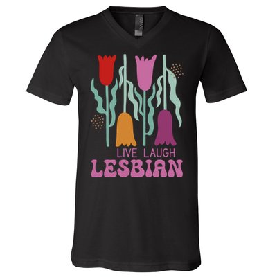 Live Laugh Lesbian Lgbt Lgbtq Pride Month V-Neck T-Shirt