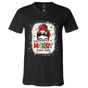 Lunch Lady Messy Bun Chef Christmas School Cafeteria Worker V-Neck T-Shirt