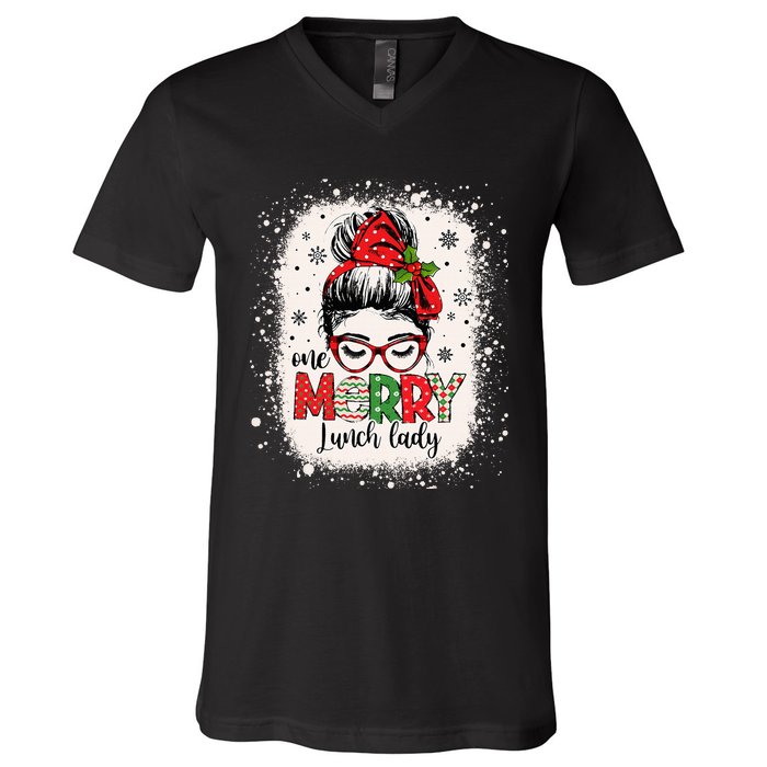 Lunch Lady Messy Bun Chef Christmas School Cafeteria Worker V-Neck T-Shirt