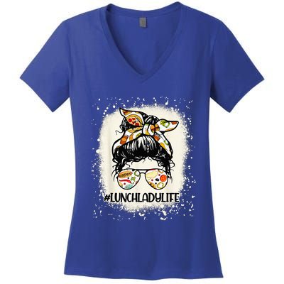 Lunch Lady Messy Hair Woman Bun Lunch Lady Life Women's V-Neck T-Shirt