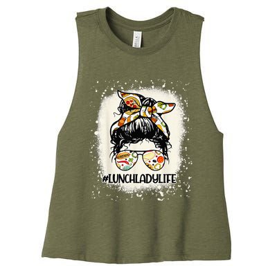 Lunch Lady Messy Hair Woman Bun Lunch Lady Life Women's Racerback Cropped Tank