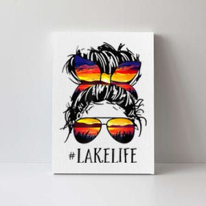 Lake Life Messy Bun Hair Girl Retro Lake Summer Canvas