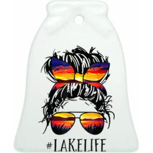 Lake Life Messy Bun Hair Girl Retro Lake Summer Ceramic Bell Ornament