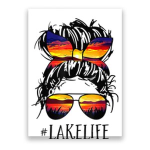 Lake Life Messy Bun Hair Girl Retro Lake Summer Poster