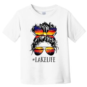 Lake Life Messy Bun Hair Girl Retro Lake Summer Toddler T-Shirt