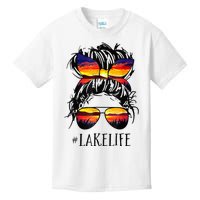 Lake Life Messy Bun Hair Girl Retro Lake Summer Kids T-Shirt