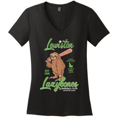 Lewiston Lazybones Minor League Retro Baseball Team Women's V-Neck T-Shirt