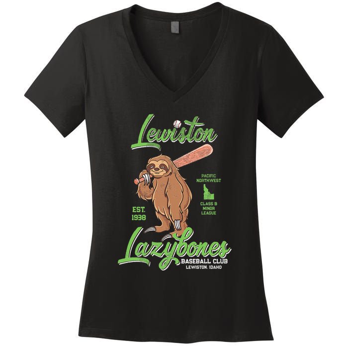 Lewiston Lazybones Minor League Retro Baseball Team Women's V-Neck T-Shirt