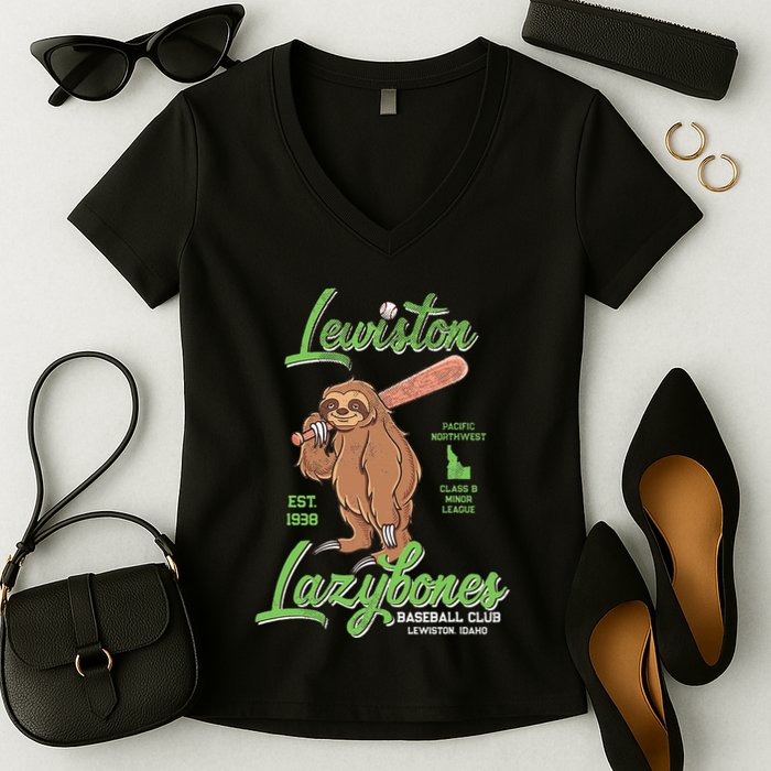 Lewiston Lazybones Minor League Retro Baseball Team Women's V-Neck T-Shirt