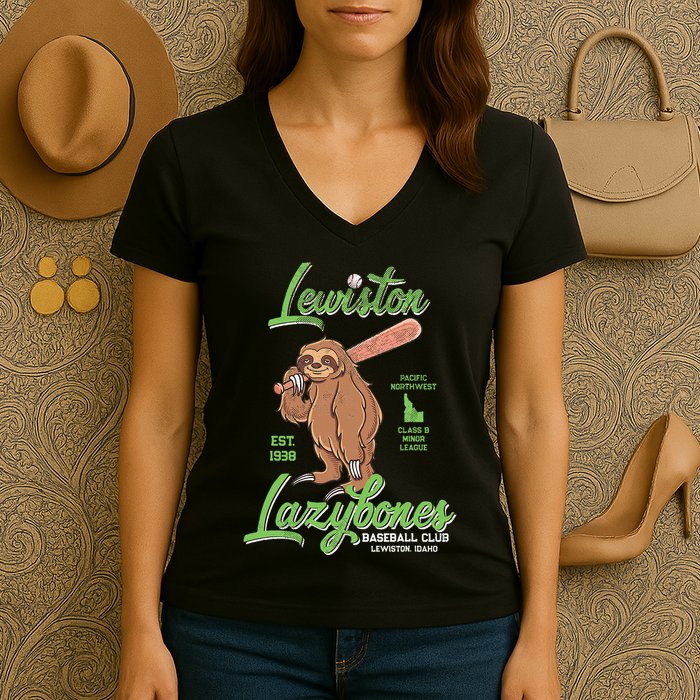 Lewiston Lazybones Minor League Retro Baseball Team Women's V-Neck T-Shirt