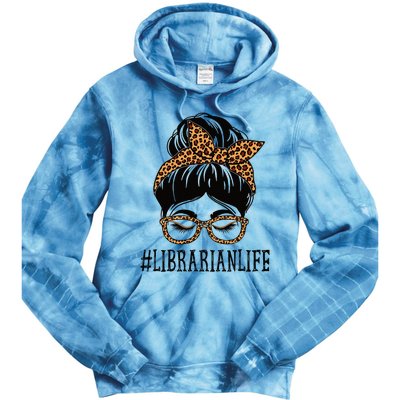 Librarian Leopard Messy Bun  Back To School Tie Dye Hoodie