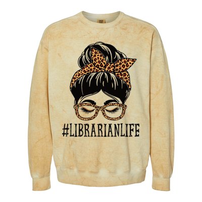 Librarian Leopard Messy Bun  Back To School Colorblast Crewneck Sweatshirt