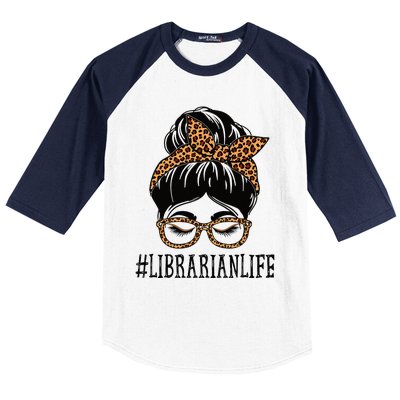 Librarian Leopard Messy Bun  Back To School Baseball Sleeve Shirt