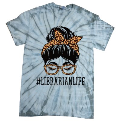 Librarian Leopard Messy Bun  Back To School Tie-Dye T-Shirt