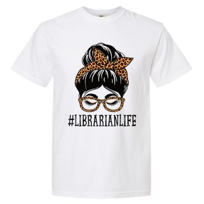 Librarian Leopard Messy Bun  Back To School Garment-Dyed Heavyweight T-Shirt