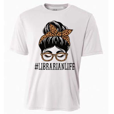 Librarian Leopard Messy Bun  Back To School Cooling Performance Crew T-Shirt