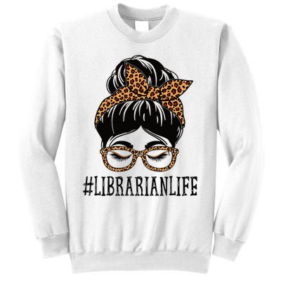 Librarian Leopard Messy Bun  Back To School Sweatshirt