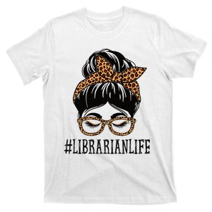 Librarian Leopard Messy Bun  Back To School T-Shirt