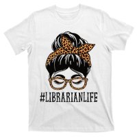 Librarian Leopard Messy Bun  Back To School T-Shirt