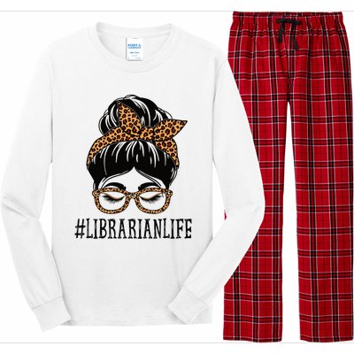 Librarian Leopard Messy Bun  Back To School Long Sleeve Pajama Set