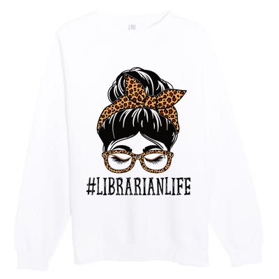 Librarian Leopard Messy Bun  Back To School Premium Crewneck Sweatshirt