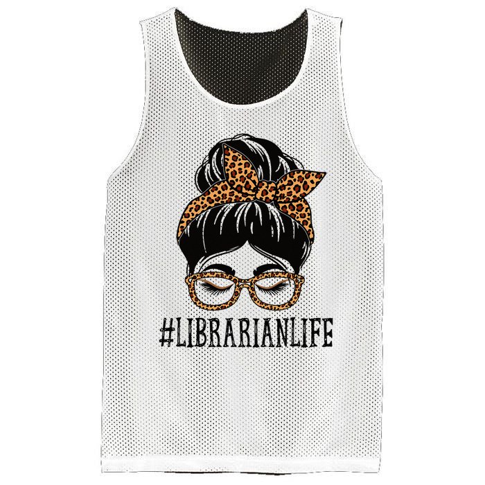 Librarian Leopard Messy Bun  Back To School Mesh Reversible Basketball Jersey Tank