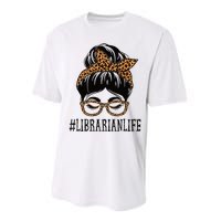 Librarian Leopard Messy Bun  Back To School Performance Sprint T-Shirt