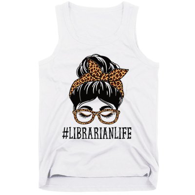 Librarian Leopard Messy Bun  Back To School Tank Top