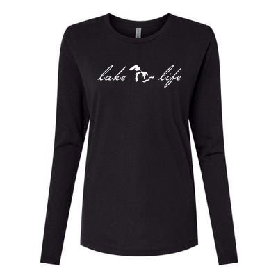 Lake Life Michigan Great Lakes Womens Cotton Relaxed Long Sleeve T-Shirt