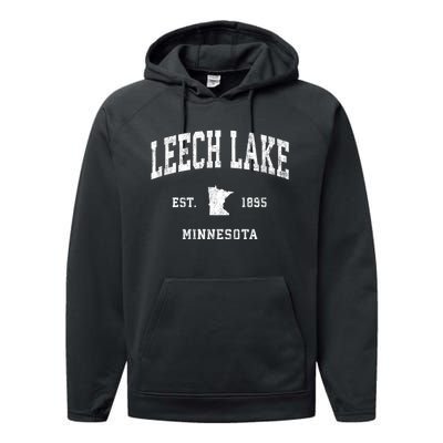 Leech Lake Minnesota Mn Vintage Athletic Sports Performance Fleece Hoodie