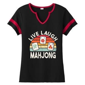 Live Laugh Mahjong Retro Mahjongg Chinese Ladies Halftime Notch Neck Tee