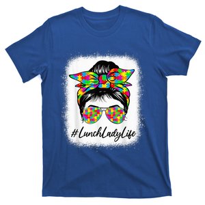 Lunch Lady Messy Bun Wo Supporting Autism Awareness Month T-Shirt