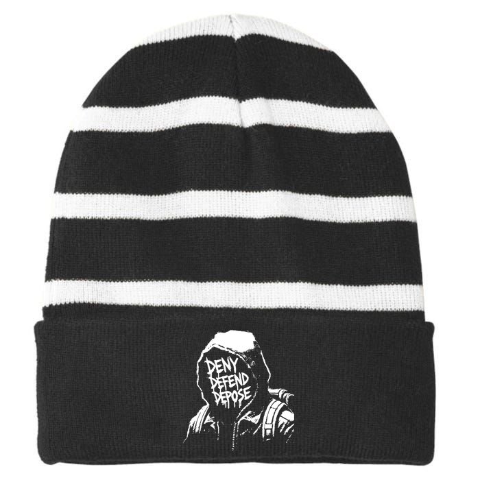 Limited Luigi Mangione Defend Depose Striped Beanie with Solid Band